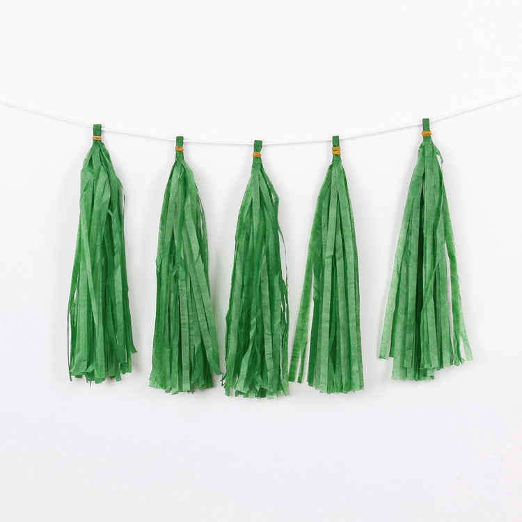 12 PCS Pre-Tied Paper Fringe Tassel Garland Dark Green