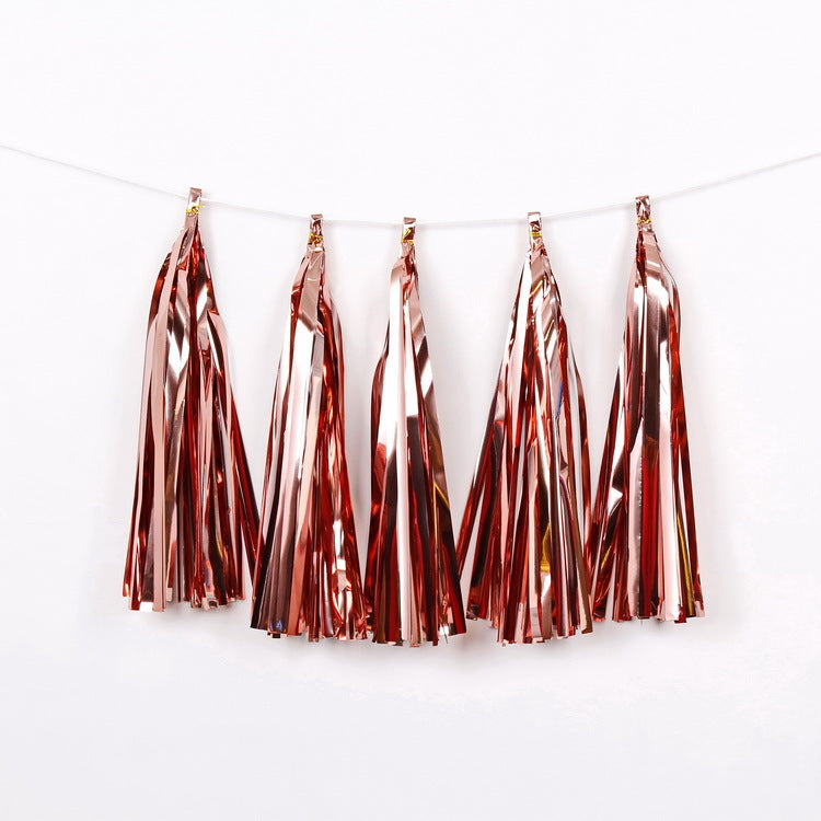 12 PCS Pre-Tied Paper Fringe Tassel Garland Rose Gold