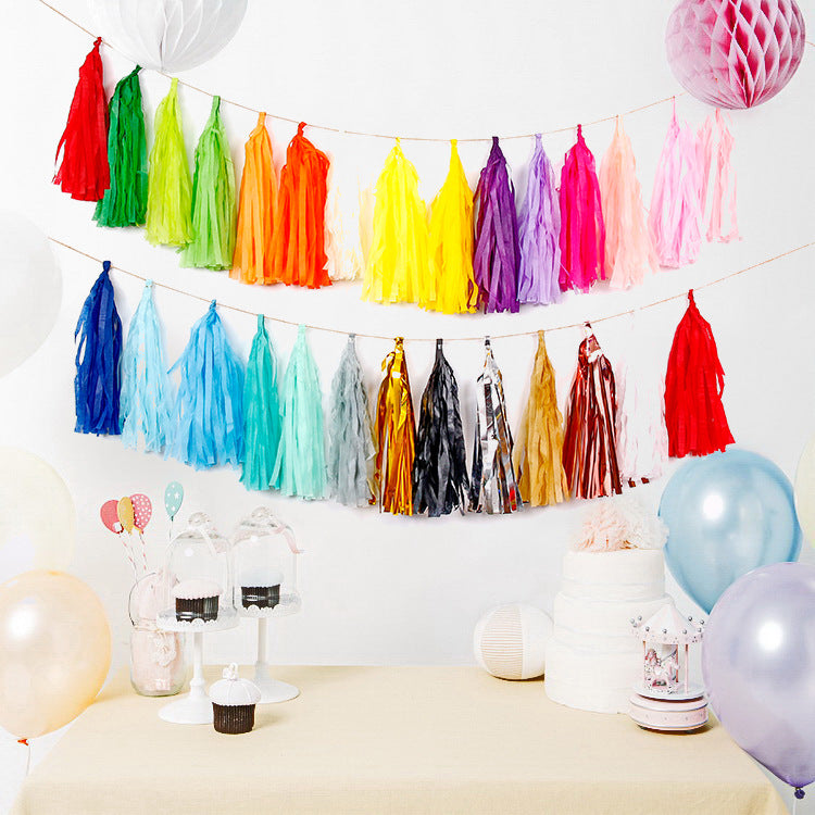 12 Pc Pre-Tied Paper Fringe Tassels White