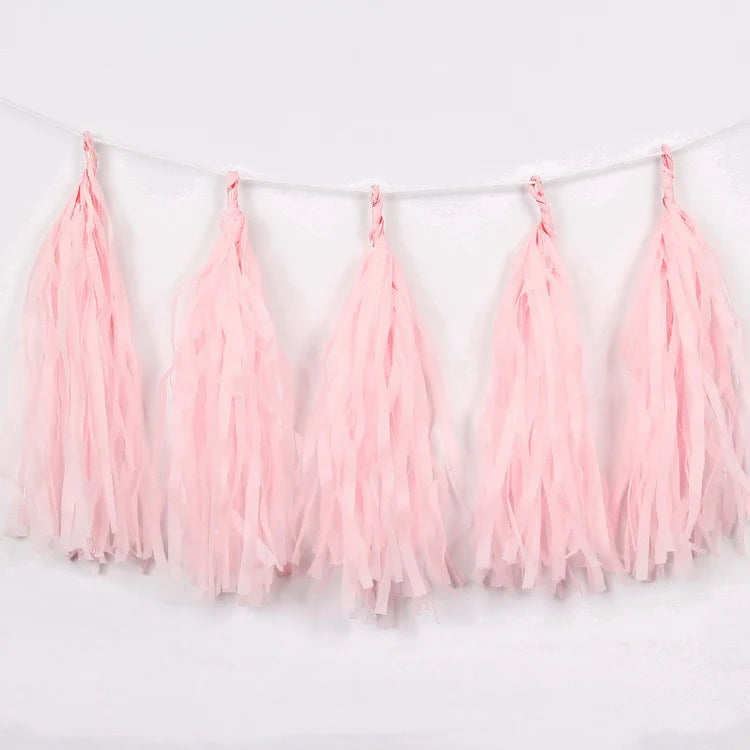 12 PCS Pre-Tied Paper Fringe Tassel Garland Light Pink