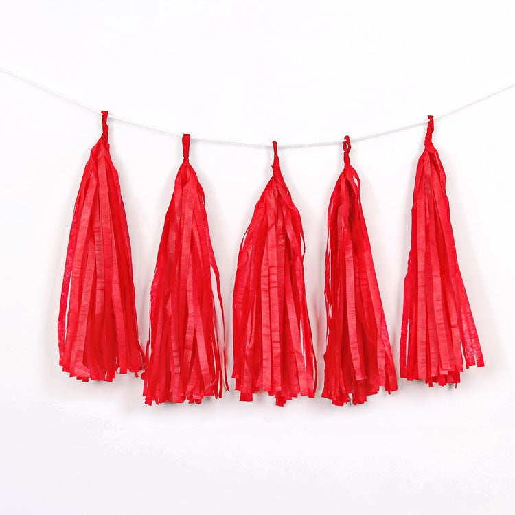 12 PCS Pre-Tied Paper Fringe Tassel Garland Red