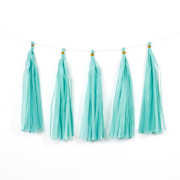 12 PCS Pre-Tied Paper Fringe Tassel Garland Mint Green