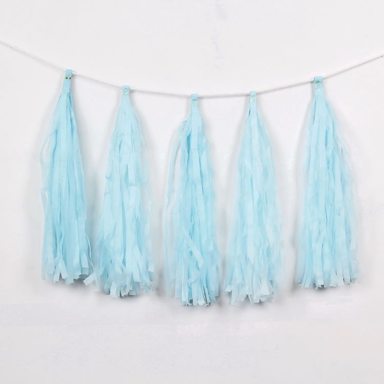 12 PCS Pre-Tied Paper Fringe Tassel Garland Light Blue