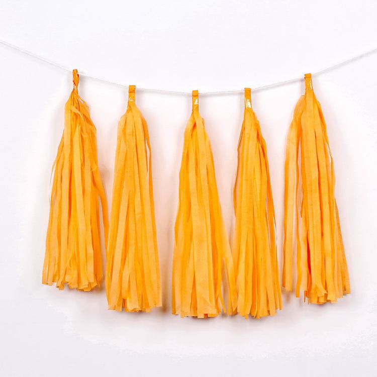 12 PCS Pre-Tied Paper Fringe Tassel Garland Dark Yellow