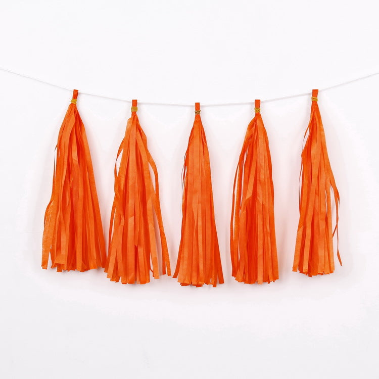 12 PCS Pre-Tied Paper Fringe Tassel Garland Orange