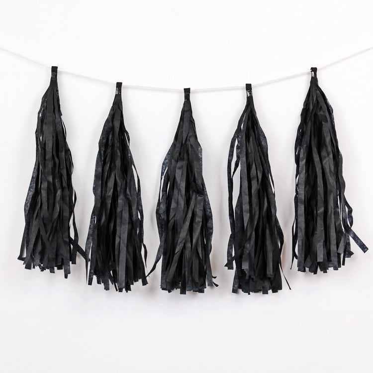12 PCS Pre-Tied Paper Fringe Tassel Garland Black
