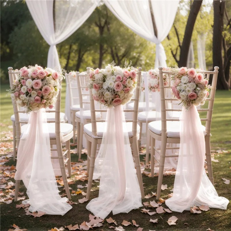 5 Pc Wedding Chiffon Chair Sashes Cover 8"x100" Pink