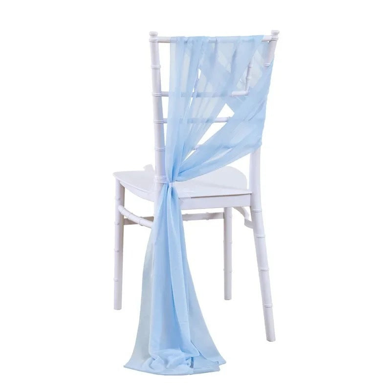 5pcs Pack of Chiffon Chair Sashes/Ties 8" x 100" Denim Blue