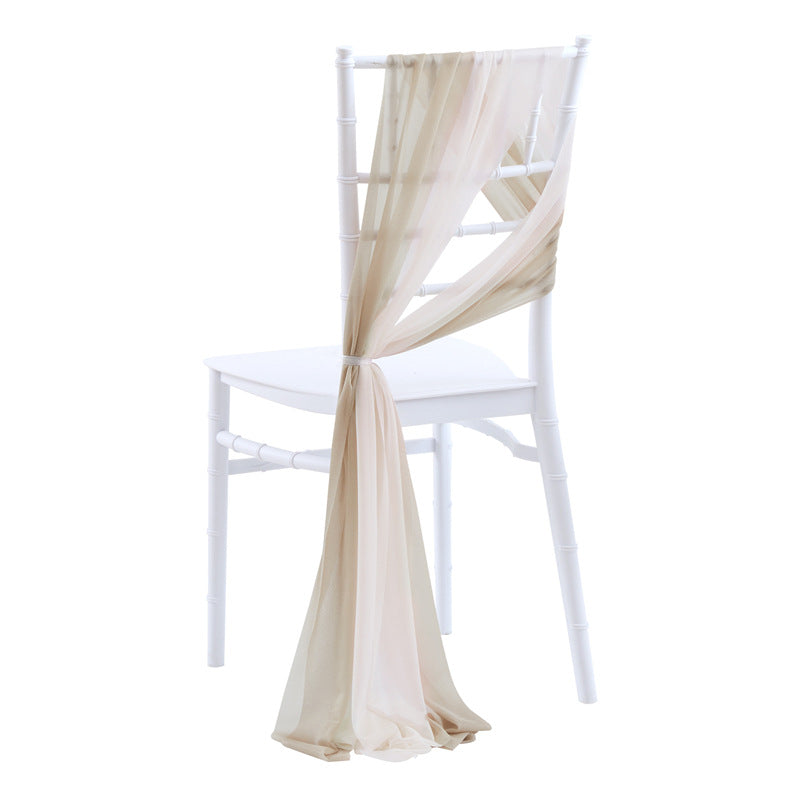 5pcs Pack of Chiffon Chair Sashes/Ties 8" x 100" Old Champagne & Ivory White