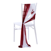 5pcs Pack of Chiffon Chair Sashes/Ties 8" x 100" White & Wine Red
