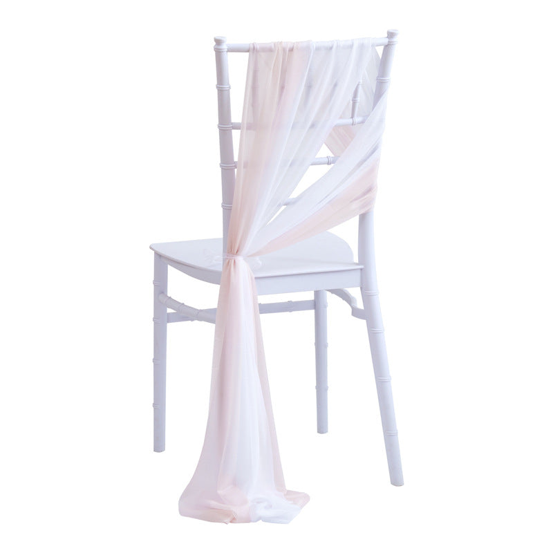 5pcs Pack of Chiffon Chair Sashes/Ties 8" x 100" White & Light Pink