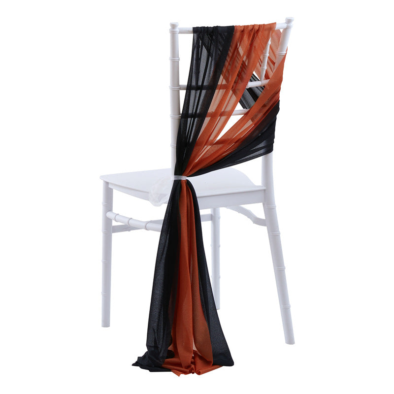 5pcs Pack of Chiffon Chair Sashes/Ties 8" x 100" Caramel & Black