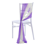 5pcs Pack of Chiffon Chair Sashes/Ties 8" x 100" Purple & Beige