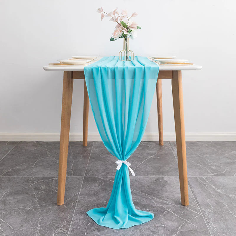 Chiffon Wedding Table Runner 10ft Lake Blue