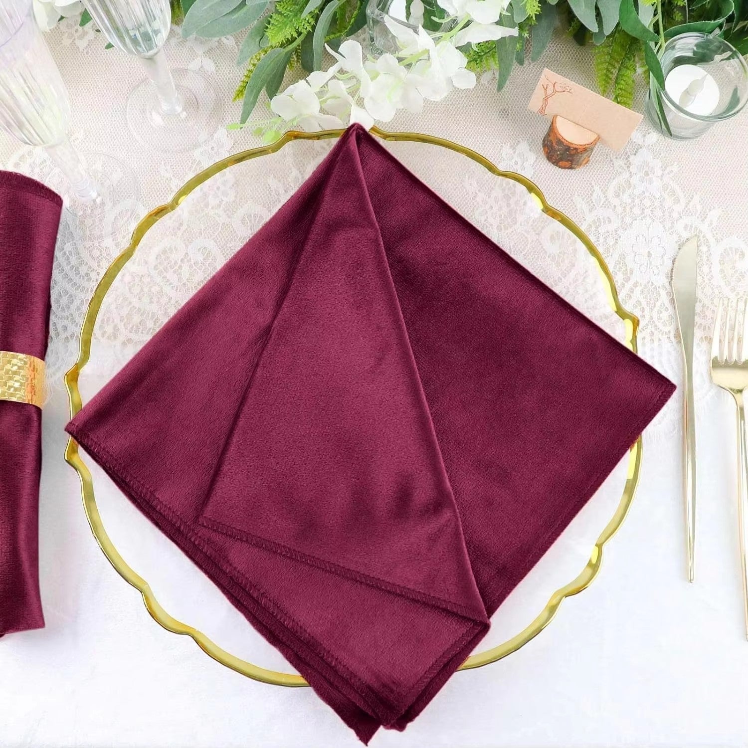 5 Pc Premium Velvet Napkins 18"x18" Wine Red