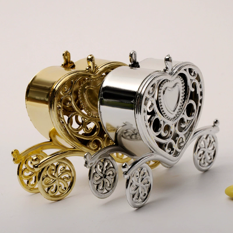 12 Pack 4" Gold Fillable Heart Carriage Favor Candy Boxes