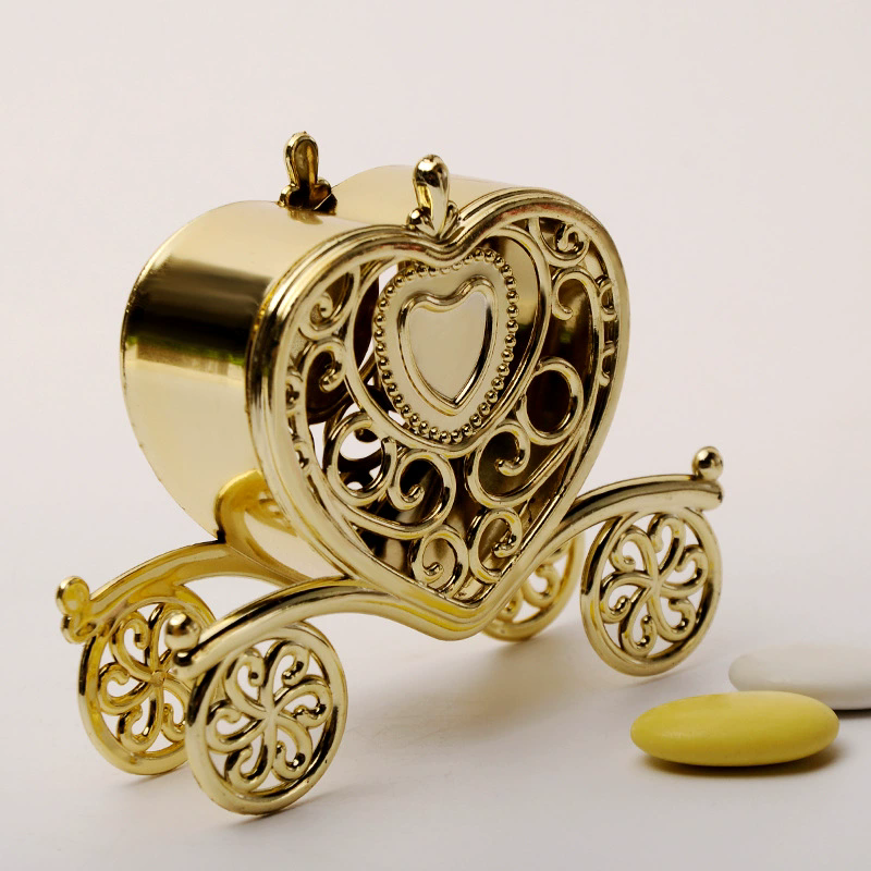 12 Pack 4" Gold Fillable Heart Carriage Favor Candy Boxes