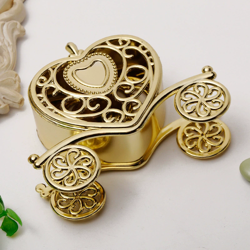 12 Pack 4" Gold Fillable Heart Carriage Favor Candy Boxes