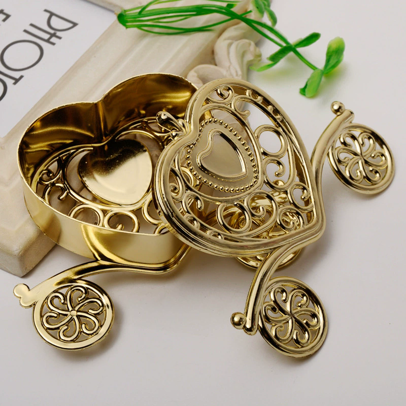 12 Pack 4" Gold Fillable Heart Carriage Favor Candy Boxes
