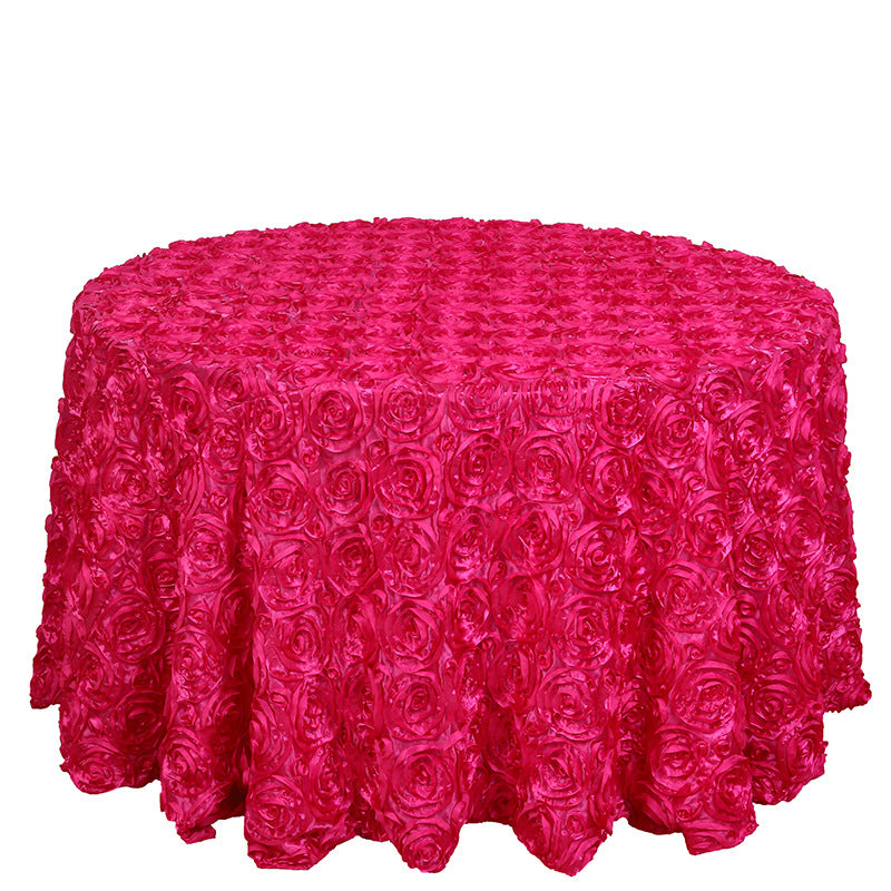 Round tablecloth with rose flowers 120" Purple Red