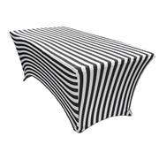 Rectangular 8 FT Spandex Table Cover Black/White Vertical Stripes