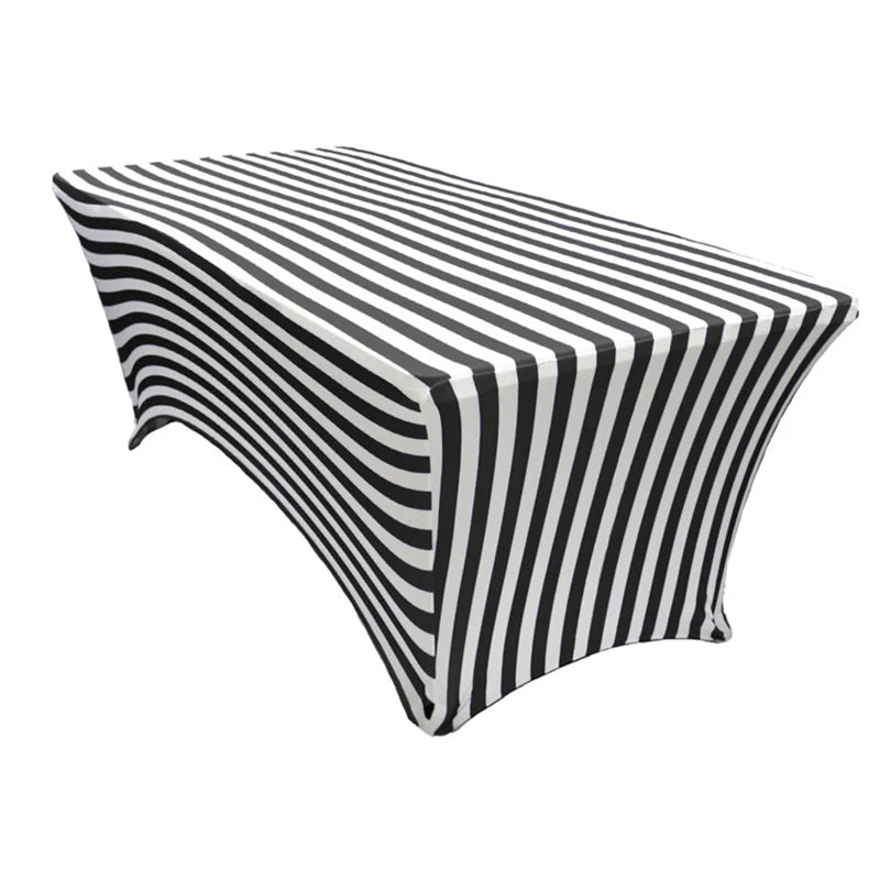 Rectangular 8 FT Spandex Table Cover Black/White Vertical Stripes