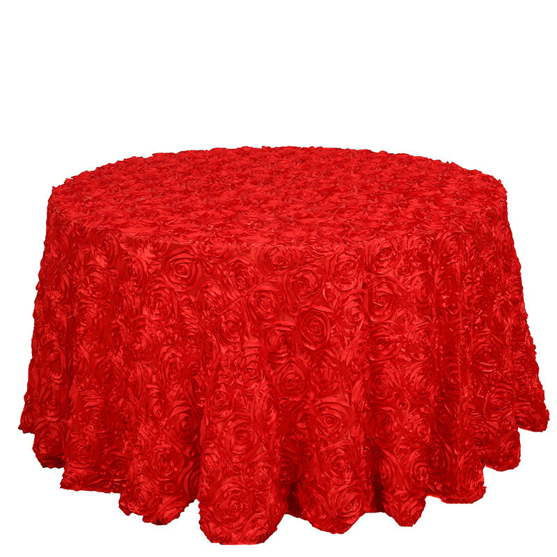 Round tablecloth with rose flowers 130" Red