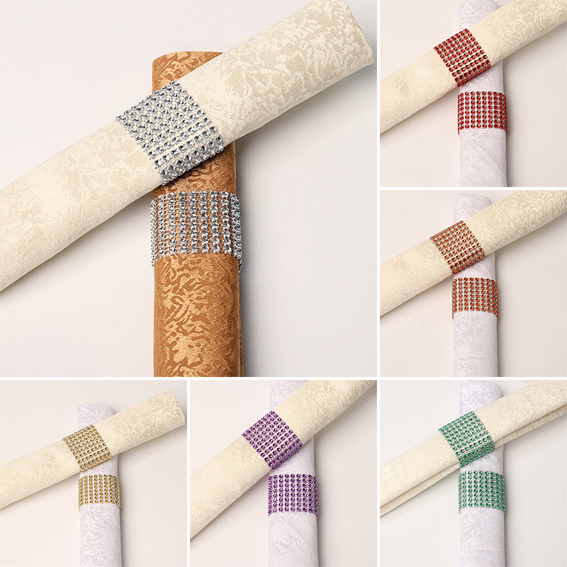 Pack of 10 Rhinestone Napkin Rings Diamond Adornment for Place Settings, Wedding Receptions, Dinner or Holiday Parties, Family Gatherings