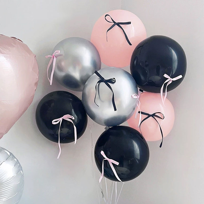 Mini Ribbon Bows Balloons DIY Party Decorations 12" Black Pink Silver