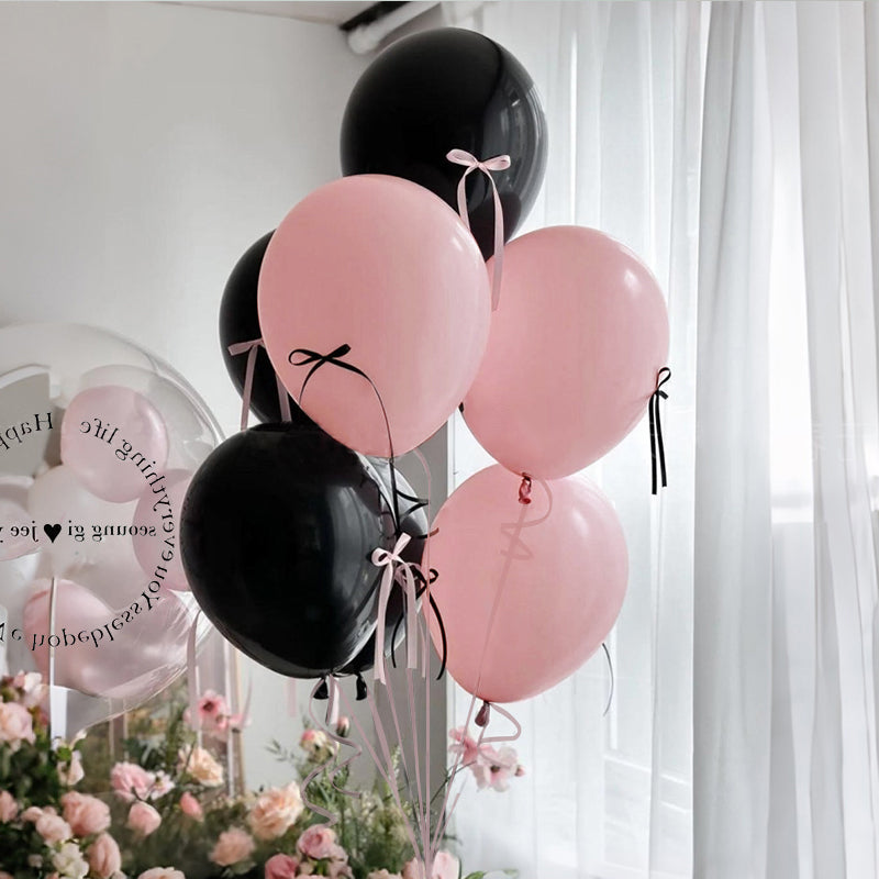 Mini Ribbon Bows Balloons DIY Party Decorations 12" Black Pink