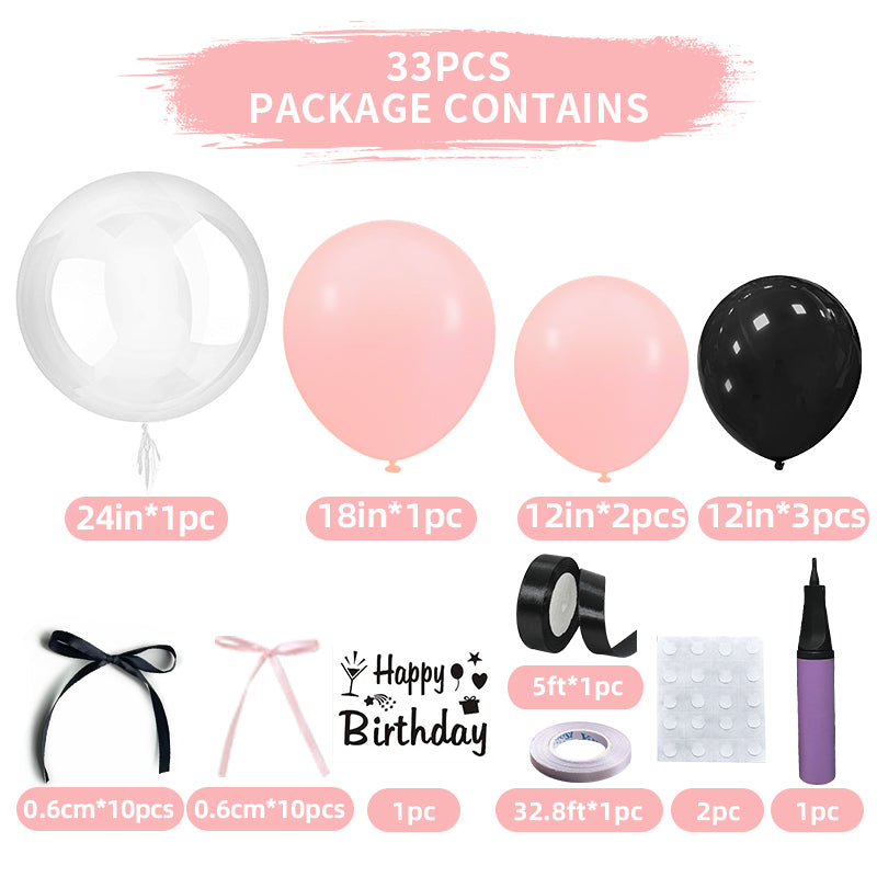 Mini Ribbon Bows Balloons DIY Party Decorations with BOBO Balloon 18" Soft Pink Black