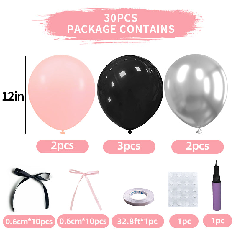 Mini Ribbon Bows Balloons DIY Party Decorations 12" Black Pink Silver