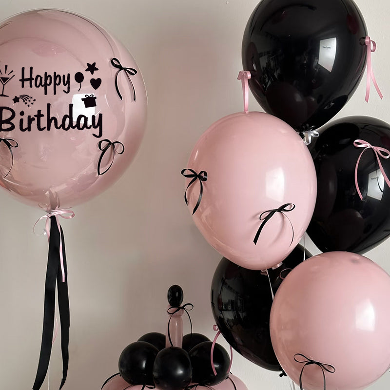 Mini Ribbon Bows Balloons DIY Party Decorations with BOBO Balloon 18" Soft Pink Black