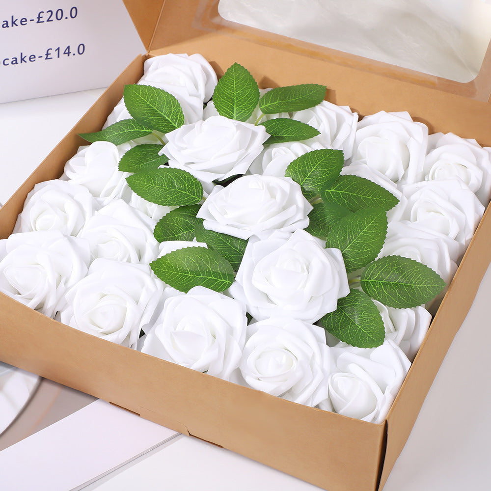 Artificial Flower Foam Rose 25pcs Real Looking Fake Rose White