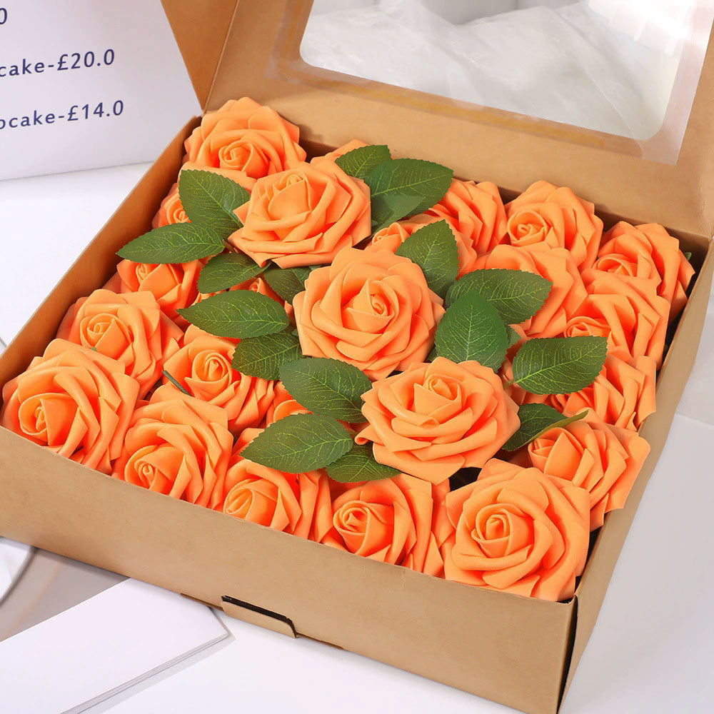 Artificial Flower Foam Rose 25pcs Real Looking Fake Rose Orange