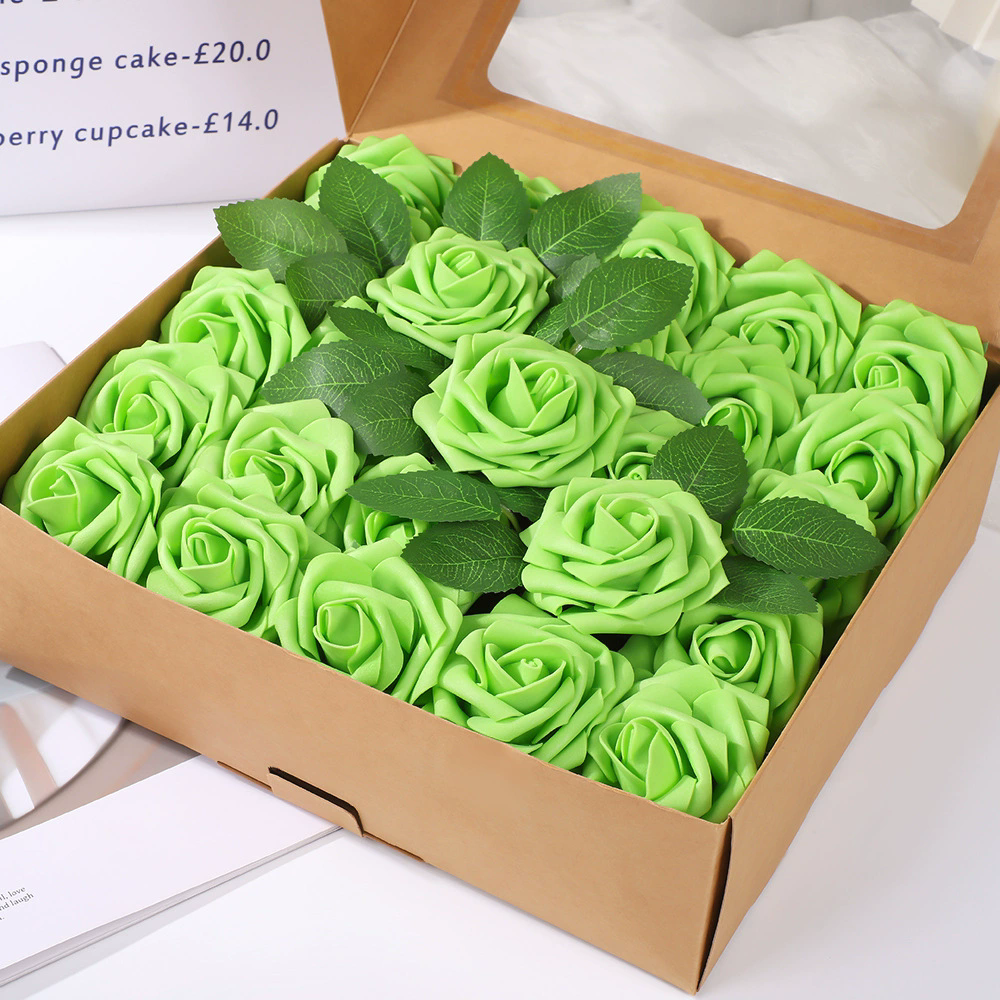 Artificial Flower Foam Rose 25pcs Real Looking Fake Rose Green