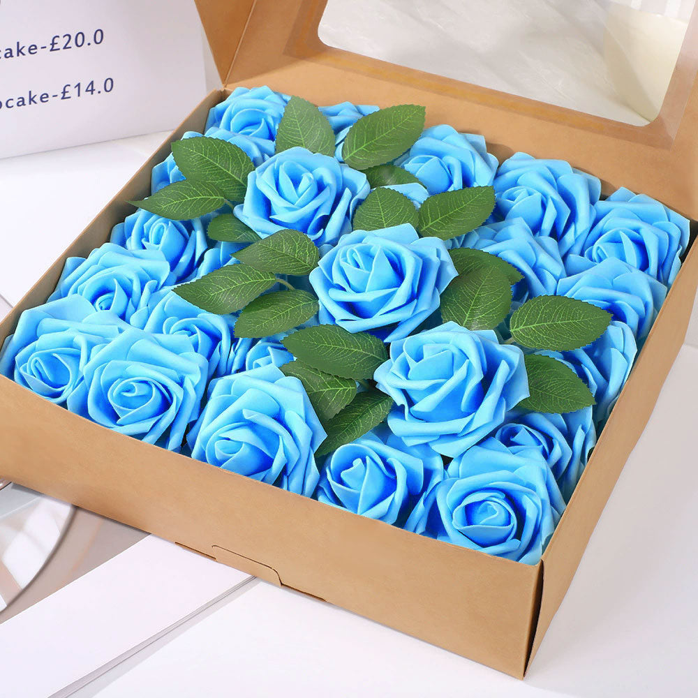Artificial Flower Foam Rose 25pcs Real Looking Fake Rose Light Blue