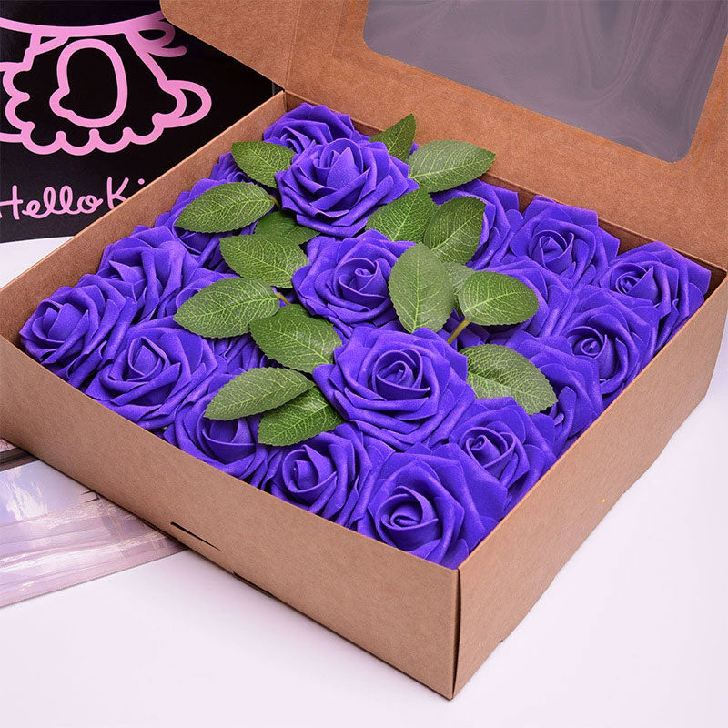 Artificial Flower Foam Rose 25pcs Real Looking Fake Rose Dark Purple