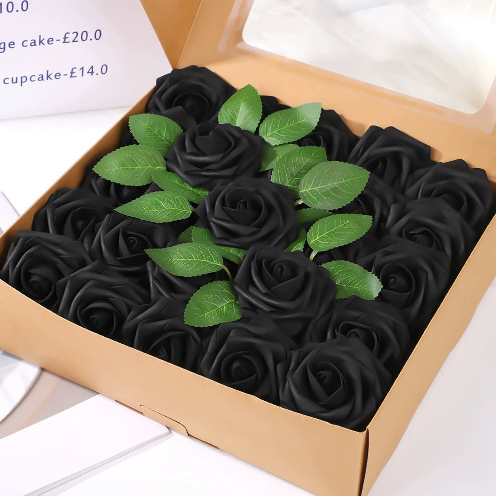 Artificial Flower Foam Rose 25pcs Real Looking Fake Rose Black