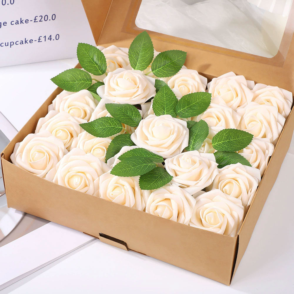 Artificial Flower Foam Rose 25pcs Real Looking Fake Rose Champagne