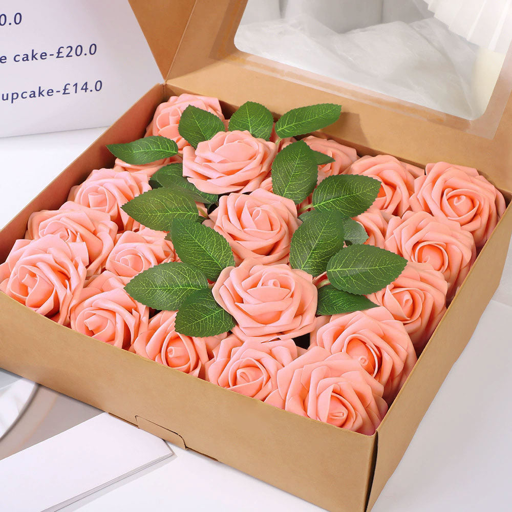 Artificial Flower Foam Rose 25pcs Real Looking Fake Rose Pink