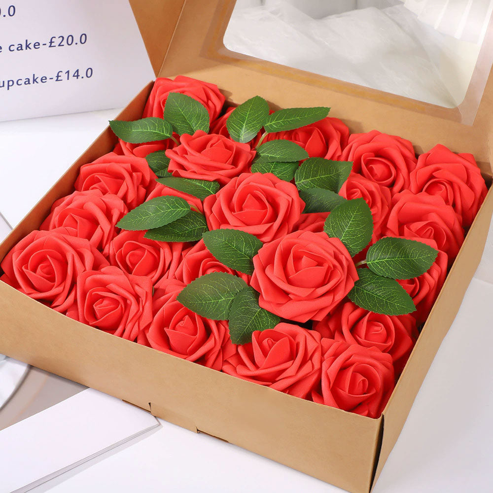 Artificial Flower Foam Rose 25pcs Real Looking Fake Rose Red