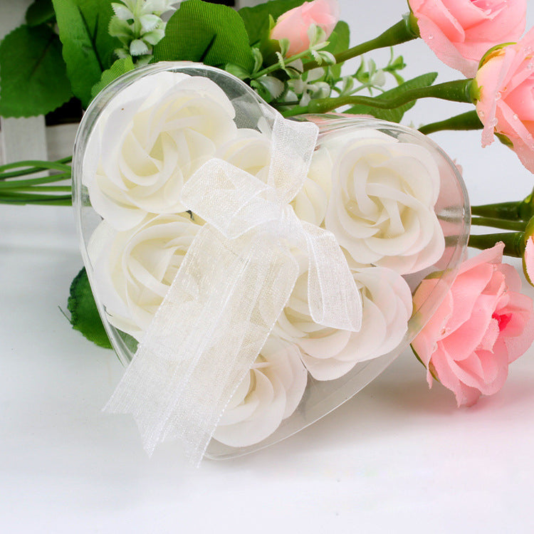 4 Pcs Rose Fragrance Heart-Shaped Soap Flower Gift Box White