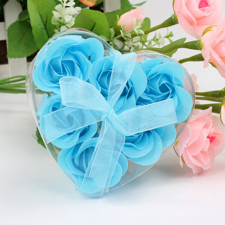 4 Pcs Rose Fragrance Heart-Shaped Soap Flower Gift Box Blue