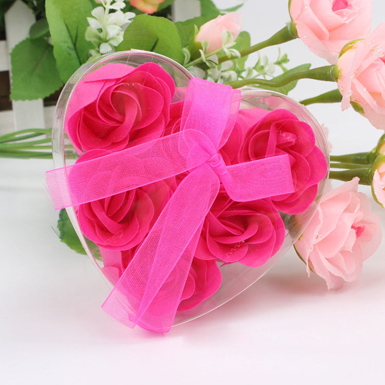 4 Pcs Rose Fragrance Heart-Shaped Soap Flower Gift Box Rose Red