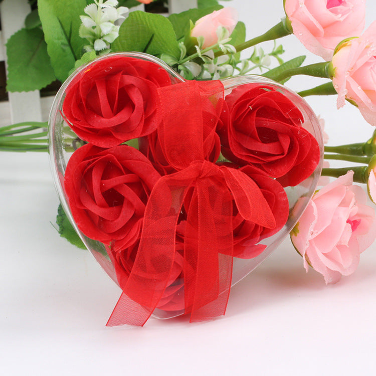 4 Pcs Rose Fragrance Heart-Shaped Soap Flower Gift Box Red