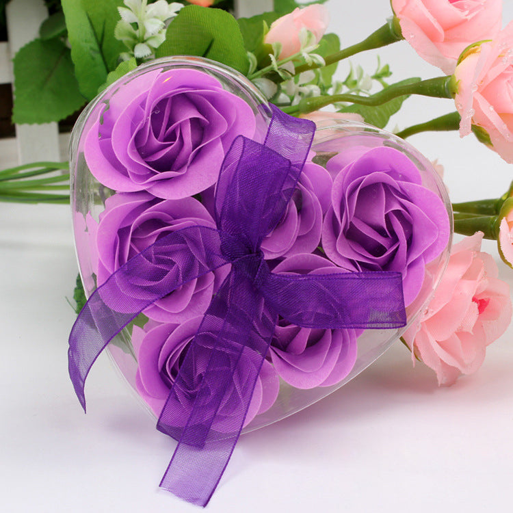 4 Pcs Rose Fragrance Heart-Shaped Soap Flower Gift Box Purple