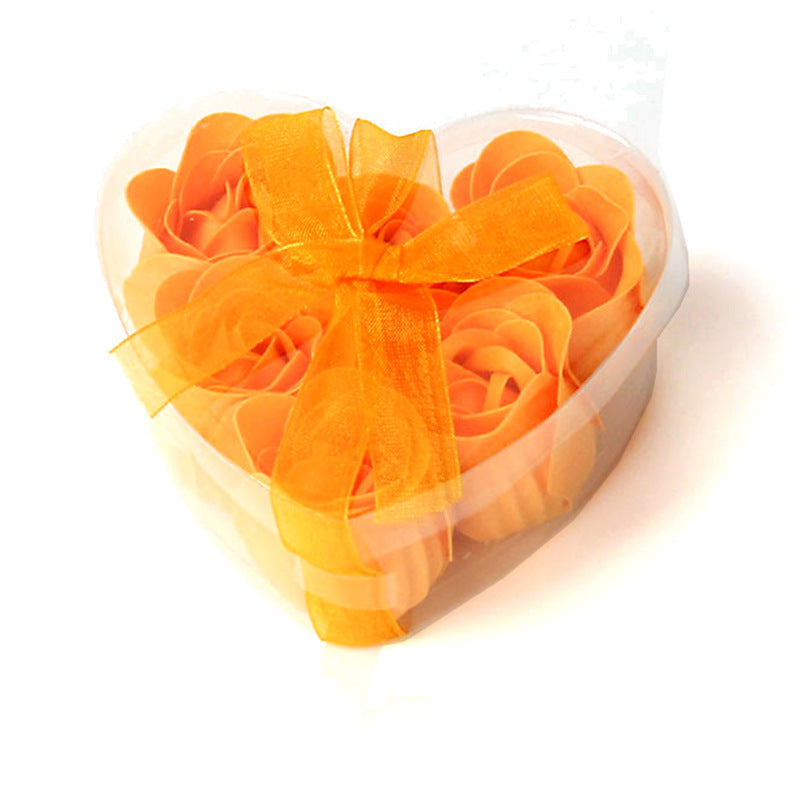 4 Pcs Rose Fragrance Heart-Shaped Soap Flower Gift Box Orange