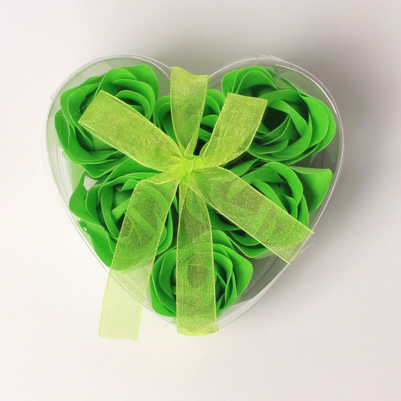 4 Pcs Rose Fragrance Heart-Shaped Soap Flower Gift Box Green