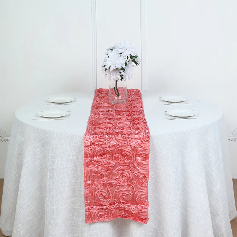 Wedding Rosette Satin Table Runner 108" x14" Rose